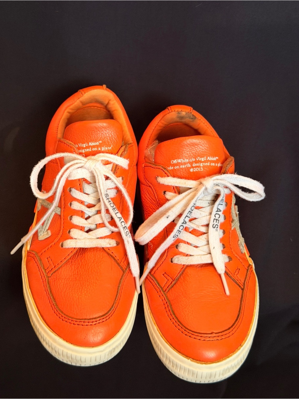Off-White Virgil Abloh Orange Leather Low Top Sneakers - Picture 2 of 7